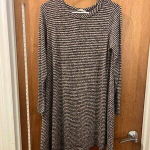 🐻Size XL - Pinc - Beige and Black Striped Long Sleeve Sweater Dress